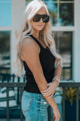 Black Scoop Neck Basic Solid Tank Top LC256372-2