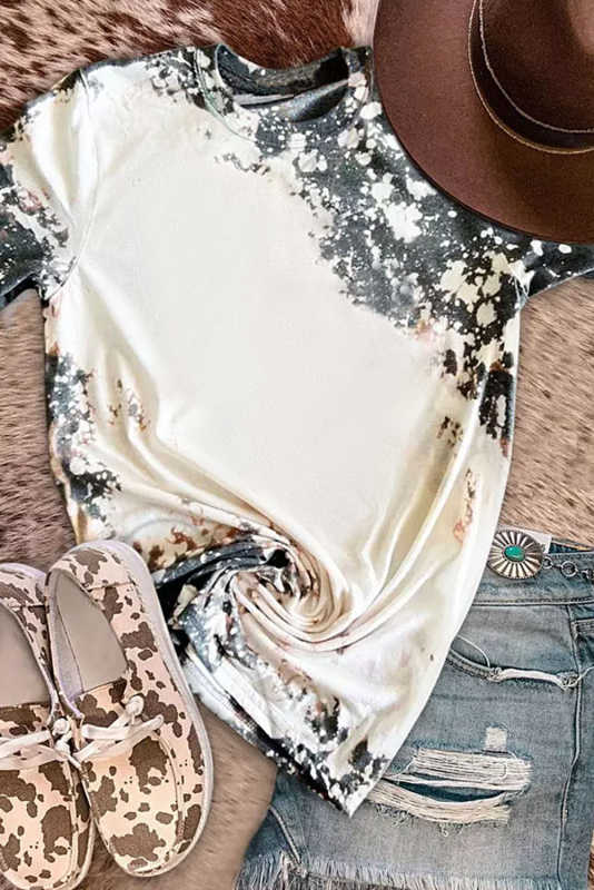 Gray Western Fashion Dyed Bleached T Shirt LC25220326-11