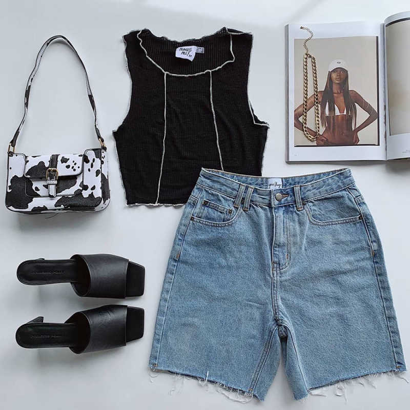 Black Cotton Blend Sleeveless Crop Tank TQK250135-2