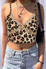 Brown Printed Sexy V Neck Spaghetti Strap Tank Top LC256345-17