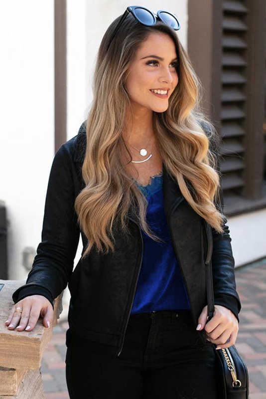 Blue Eyelash V Neck Velvet Tank Top LC256342-5