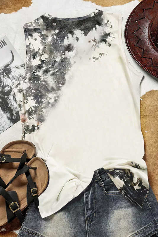 Multicolor Blank Apparel- Bleached Tie-dye Sleeveless Top LC2568922-22