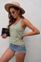 Green Scoop Neck Basic Solid Tank Top LC256372-9