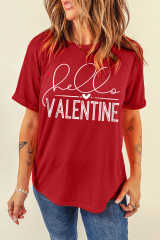 Red Hello Valentine Letter Print T Shirt LC25219469-103
