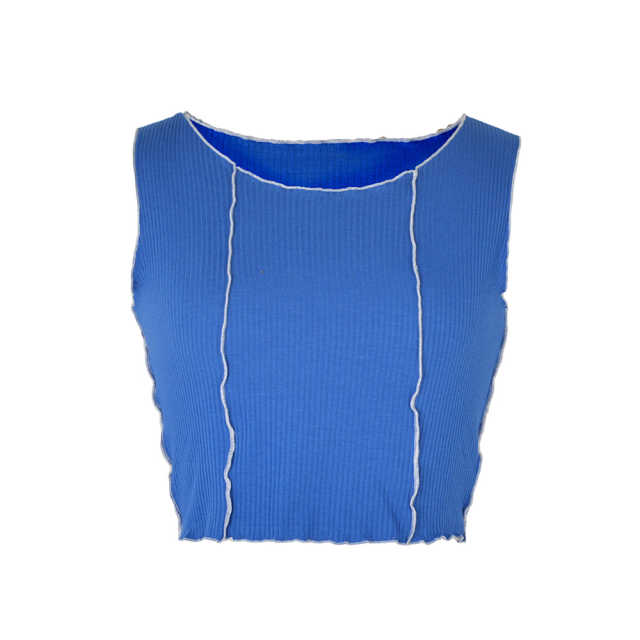 Blue Cotton Blend Sleeveless Crop Tank TQK250135-5