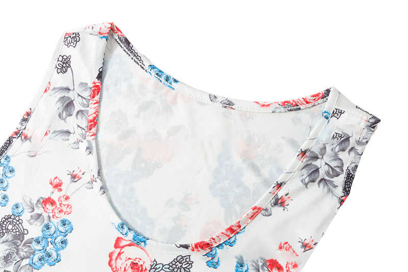 White Floral Print Tank Top GJZ0054-1