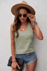Green Scoop Neck Basic Solid Tank Top LC256372-9