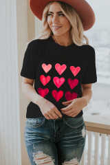 Black Valentine's Day Heart Graphic Tee LC25219392-2