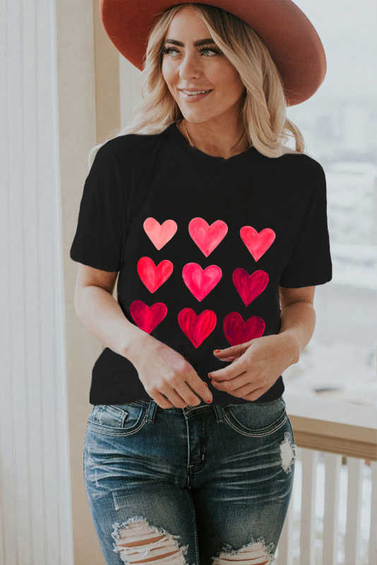 Black Valentine's Day Heart Graphic Tee LC25219392-2
