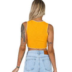 Yellow Cotton Blend Sleeveless Crop Tank TQK250135-7