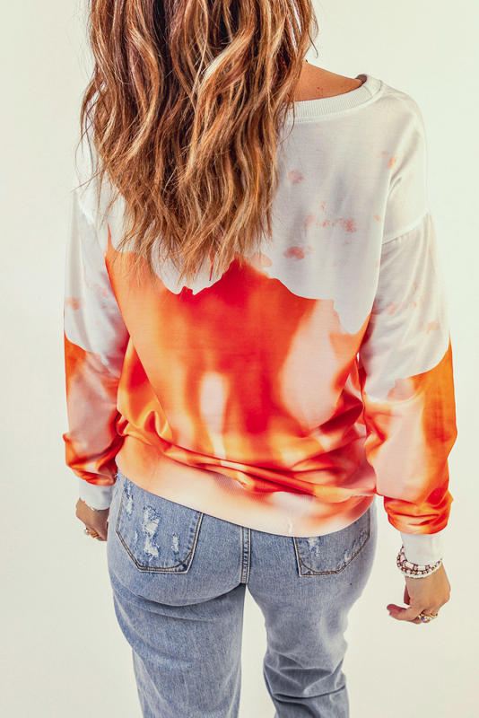 Orange Skeleton Slogan Tie Dye Print Distressed Sweatshirt