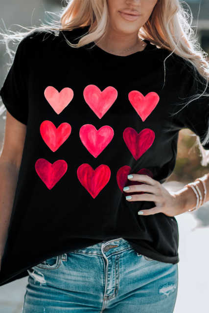 Black Valentine's Day Heart Graphic Tee LC25219392-2
