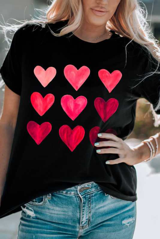 Black Valentine's Day Heart Graphic Tee LC25219392-2