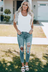 White Scoop Neck Basic Solid Tank Top LC256372-1