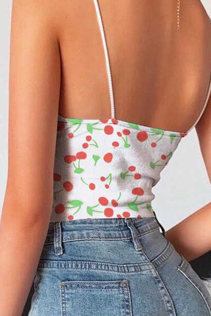 Cherry Print Crop Spaghetti Straps Camisole LC256900-1