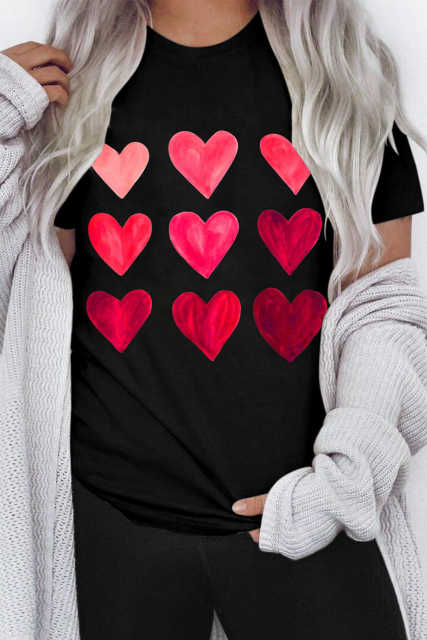Black Valentine's Day Heart Graphic Tee LC25219392-2