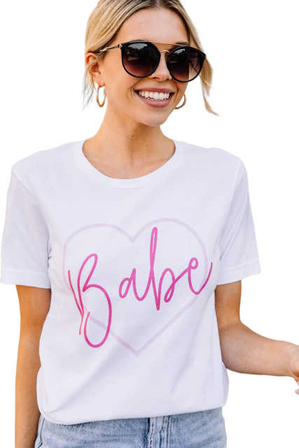 White Babe in My Heart Valentines Graphic Tee LC25219467-1