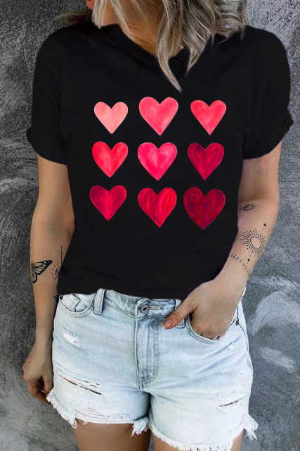 Black Valentine's Day Heart Graphic Tee LC25219392-2