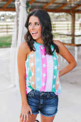 Multi Stripe Stars &amp; Stripes Halter Tank Top LC256107-22