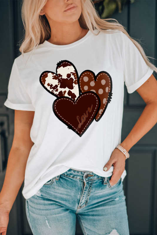 White Valentine's Western Fashion Day Heart Print T-shirt LC25219384-1