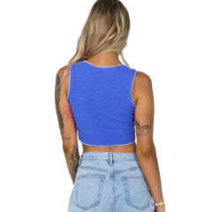 Blue Cotton Blend Sleeveless Crop Tank TQK250135-5