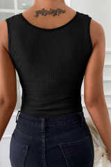 Black Scalloped Lace Trim Padded Thermal Vest LC2565143-2