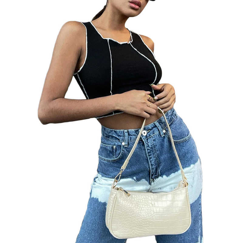 Black Cotton Blend Sleeveless Crop Tank TQK250135-2