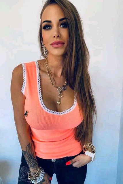 Orange Crochet Neckline Ribbed Knit Tank Top LC256027-14