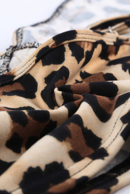 Brown Printed Sexy V Neck Spaghetti Strap Tank Top LC256345-17