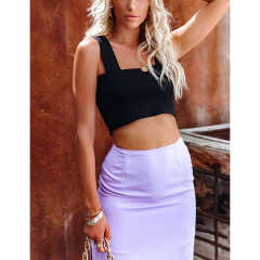 Black Slim Fit Crop Vest Top TQK250176-2