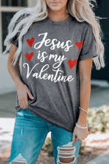 Gray Jesus Is My Valentine Heart Glitter Print Graphic T Shirt LC25219241-11