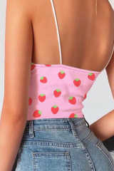 Strawberry Print Crop Spaghetti Straps Camisole LC256900-10