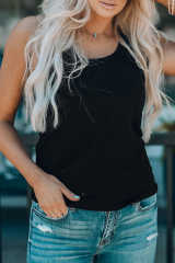 Black Scoop Neck Basic Solid Tank Top LC256372-2