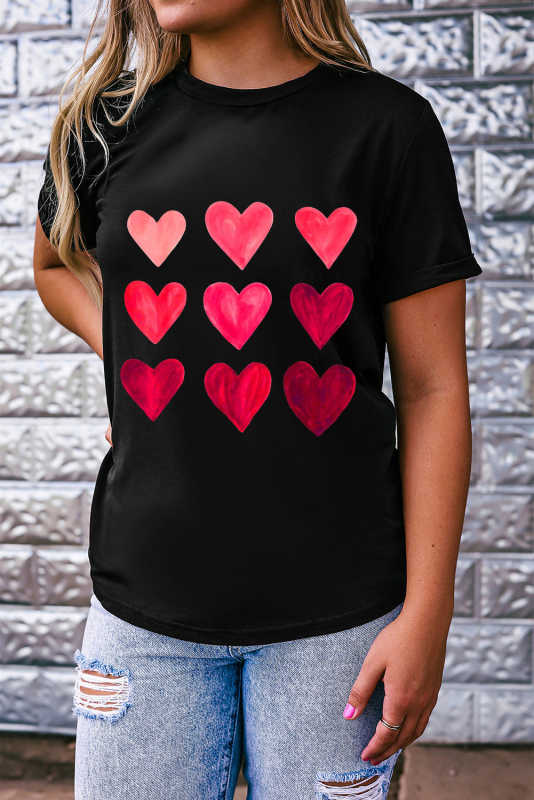 Black Valentine's Day Heart Graphic Tee LC25219392-2