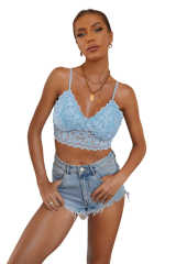 Blue Chunky Lace Bralette Crop Top LC253553-5