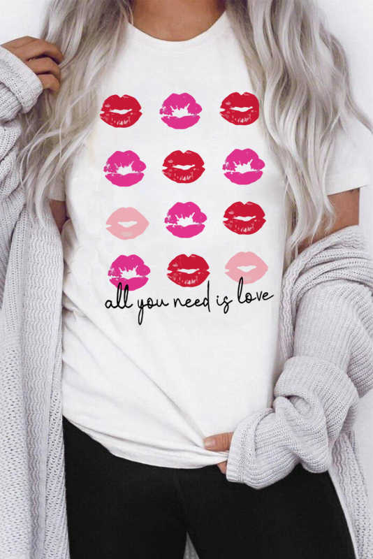 White all you need is love Valentines Kisses Graphic Tee LC25219470-1