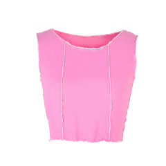 Pink Cotton Blend Sleeveless Crop Tank TQK250135-10
