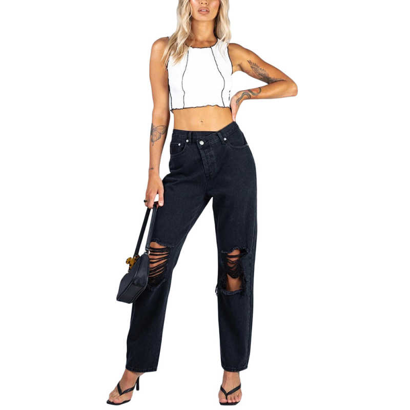 White Cotton Blend Sleeveless Crop Tank TQK250135-1