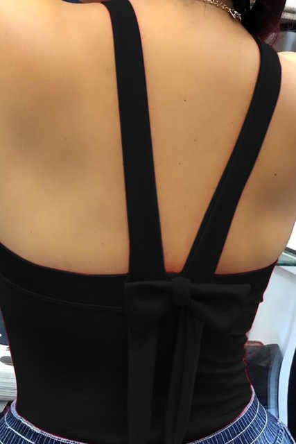 Black Thick Strap Backless Bowknot Tank Top LC256272-2
