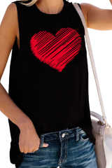 Black Valentine Heart Print Loose Crew Neck Tank Top LC2565322-2