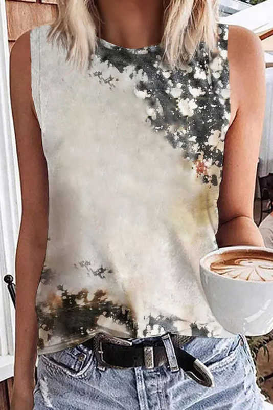 Multicolor Blank Apparel- Bleached Tie-dye Sleeveless Top LC2568922-22