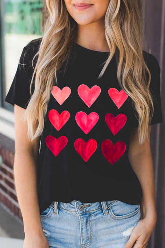 Black Valentine's Day Heart Graphic Tee LC25219392-2