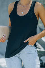 Black Scoop Neck Basic Solid Tank Top LC256372-2