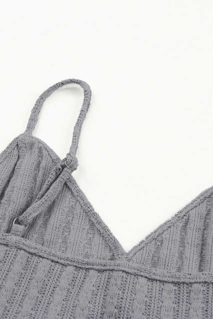 Gray Rib Knit Button Front Ruffle Hem Camisole LC2566453-11