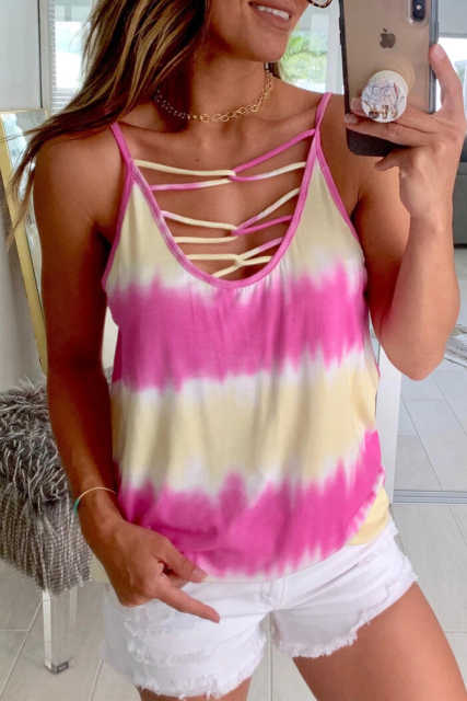 Rose Tie Dye Criss-Cross Camisole LC256114-6