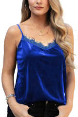 Blue Eyelash V Neck Velvet Tank Top LC256342-5