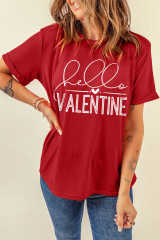 Red Hello Valentine Letter Print T Shirt LC25219469-103