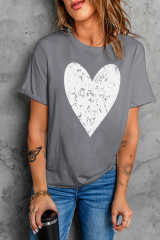 Gray Valentine\'s Day Large Heart Shape Print Graphic T Shirt LC25219275-11