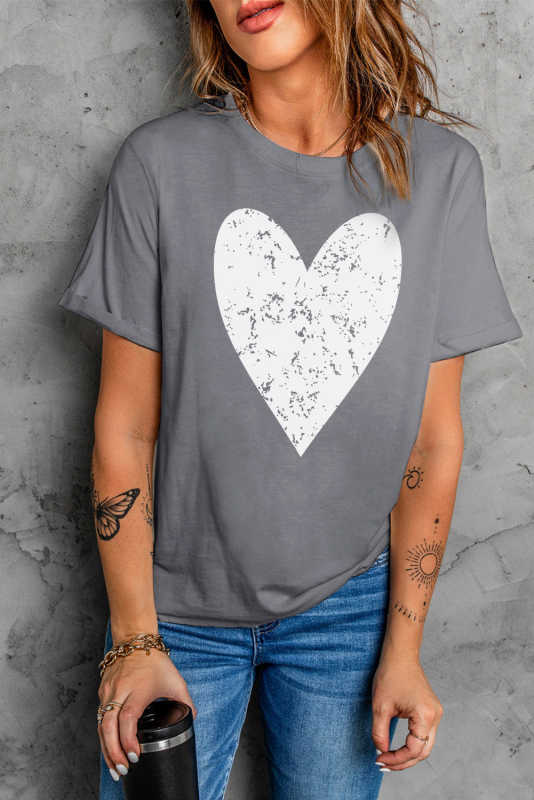 Gray Valentine\'s Day Large Heart Shape Print Graphic T Shirt LC25219275-11