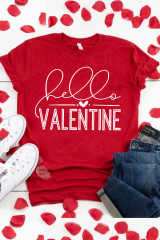 Red Hello Valentine Letter Print T Shirt LC25219469-103